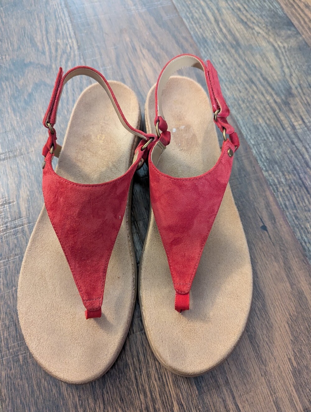 Vionic Women's Kirra II Orthotic Suede T-Strap Sandals Red Orange Size 13